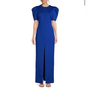 Belle by Badgley Mischka Puff Sleeve Front Slit Sheath Maxi Dress